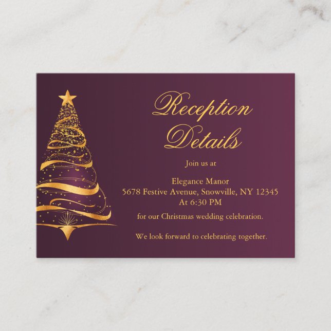 Budget Christmas Tree Wedding Reception Details  Enclosure Card (Front)