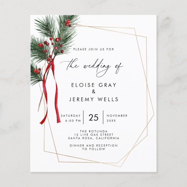 Budget Christmas Wedding Invitation Flyer (Front)
