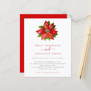 Budget Christmas Wedding Red Poinsettia Invitation