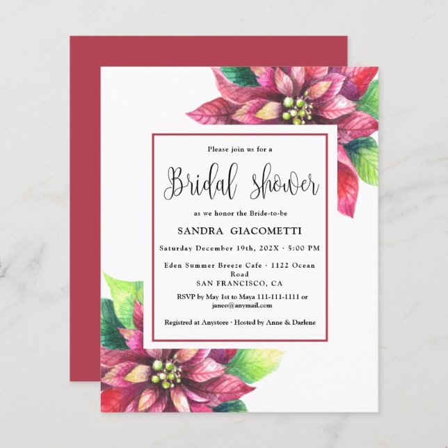 Budget Christmas Winter Bridal Shower Invitation (Front/Back)