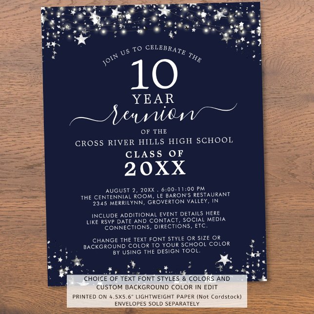 Budget Class Reunion Navy Blue Stars Invitation (Creator Uploaded)