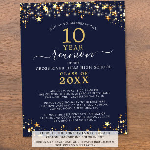 Budget Class Reunion Navy Gold Stars Invitation