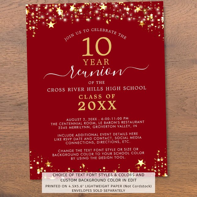 Budget Class Reunion Red Gold Stars Invitation (Creator Uploaded)