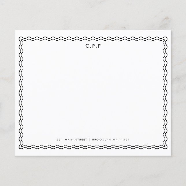 Budget Classic 3 Monogram Wave Border Note Card (Front)