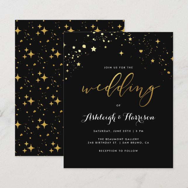 Budget Classic Black & Gold Star Confetti Wedding (Front/Back)
