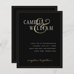 BUDGET Classic Black Gold White Wedding Invite