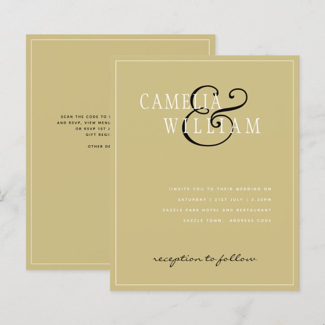 BUDGET Classic Black Gold White Wedding Invite Fly (Front/Back)