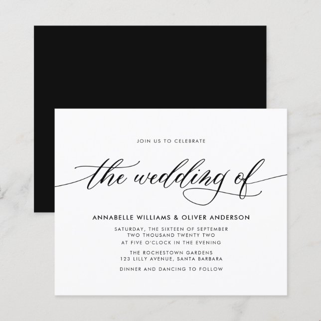 Budget Classic Black & White Wedding Invitation (Front/Back)