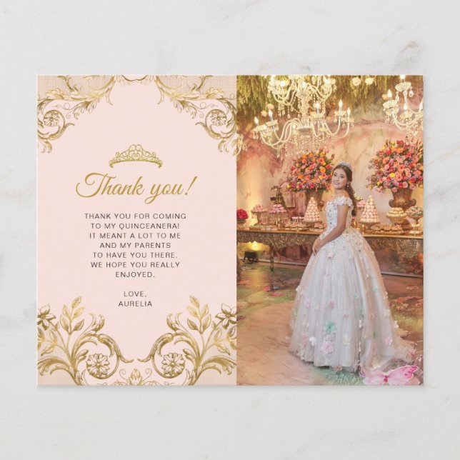 BUDGET Classic Blush Pink Gold Photo Quinceañera (Front)