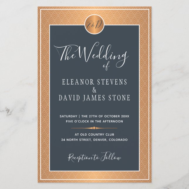 Budget classic deco navy gold wedding Invitation (Front)