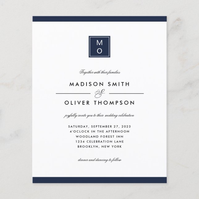 BUDGET Classic Elegant Navy Blue Monogram Wedding (Front)