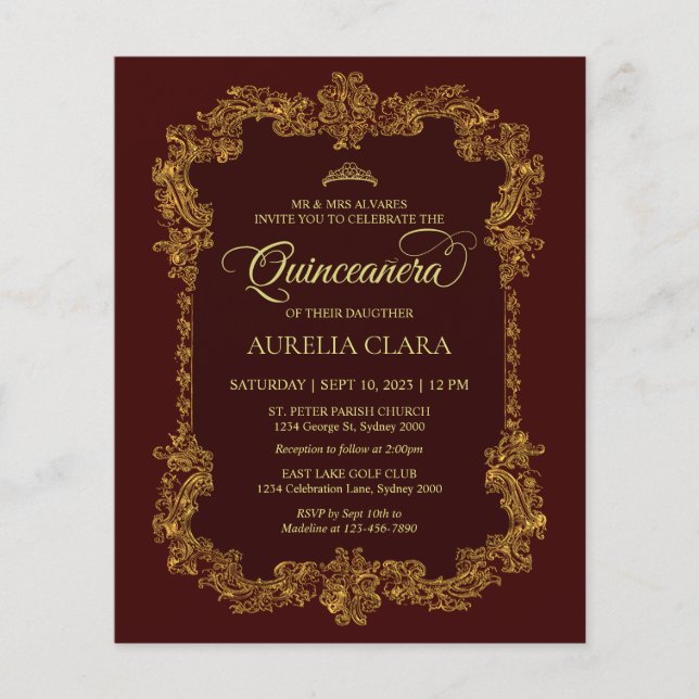 Budget Classic Elegant Red Gold Quinceanera (Front)