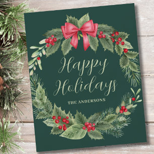 Budget Classic Green Wreath Christmas Card 