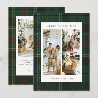 Budget Classic Gren Plaid 4 Photo Christmas Holiday Card
