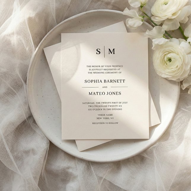 Budget Classic Monogram White 4 Photo Wedding Flyer (Creator Uploaded)