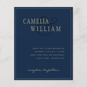 BUDGET Classic Navy Blue Gold Wedding Invite