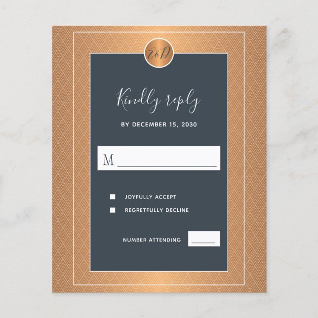 Budget classic navy gold elegant wedding RSVP Flyer (Front)