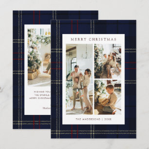 Budget Classic Navy Plaid 4 Photo Christmas Holiday Card