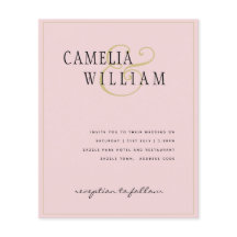 BUDGET Classic Pale Blush Pink Gold Wedding Invite