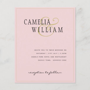 BUDGET Classic Pale Blush Pink Gold Wedding Invite Flyer