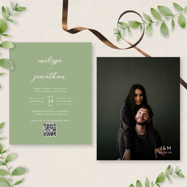 BUDGET Classic Sage Green Photo QR Code Wedding (Creator Uploaded)