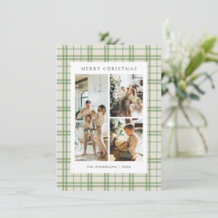 Budget Classic Sage Plaid 4 Photo Christmas Holiday Card