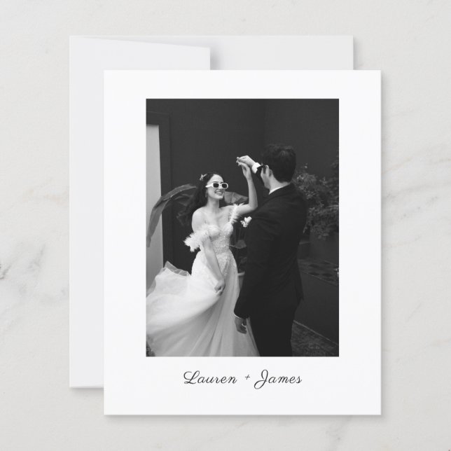 Budget Classic Script Wedding Photo Thank You Card (Front)