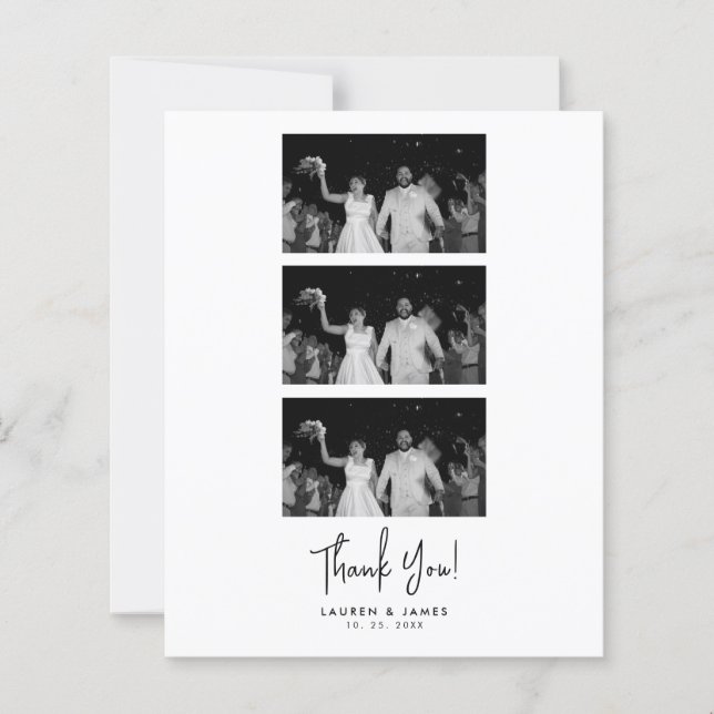 Budget Classic Wedding Photo Strip Thank You Card (Front)