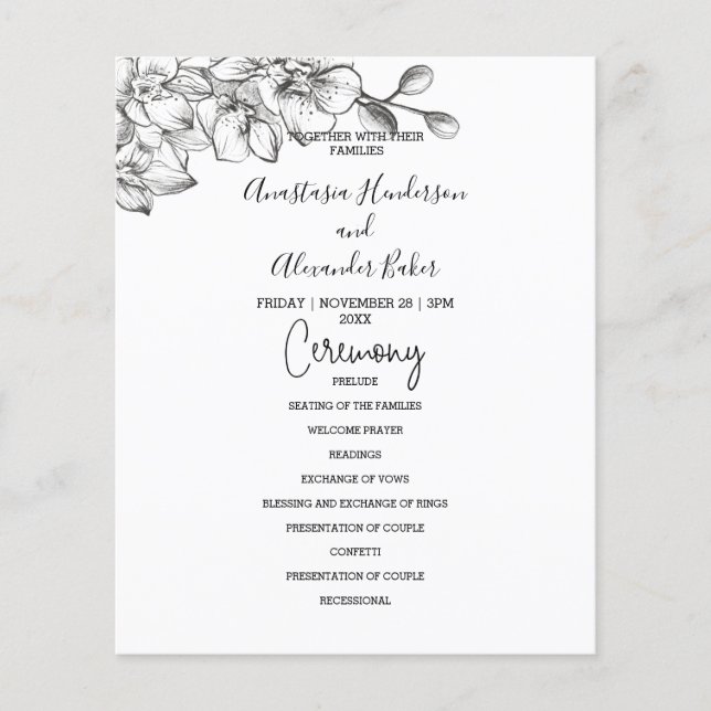 Budget Classic Wedding Program card. Flyer (Front)