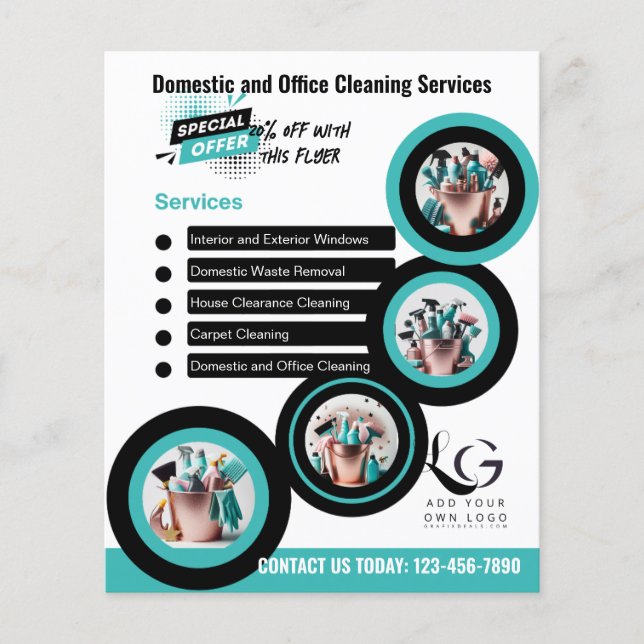 ⭐️BUDGET Cleaning Services DIY Template Teal Blue Flyer (Front)