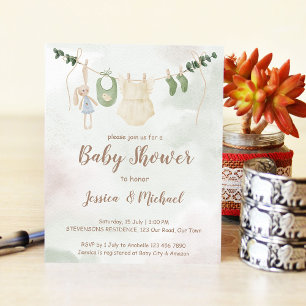 Budget clothes on a line boho baby shower invite 