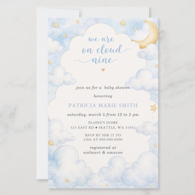 Budget Cloud Nine Baby Boy Baby Shower Invite (Front)