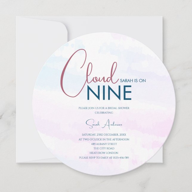 Budget Cloud Nine Modern Blue Pink Bridal Shower Invitation (Front)