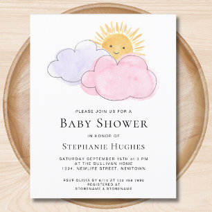 Budget Clouds Girls Baby Shower Invitation