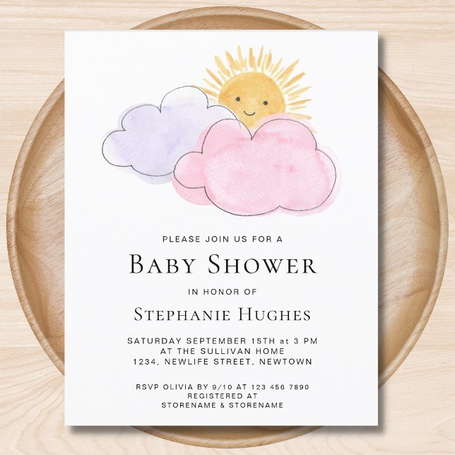 Budget Clouds Girls Baby Shower Invitation (Creator Uploaded)