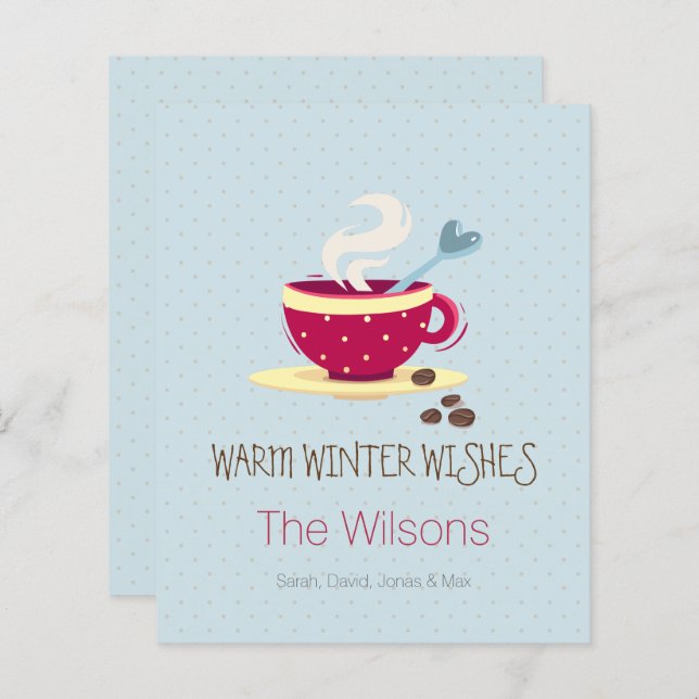 Budget Coffee Warm Winter Wishes Holiday Card (Front/Back)
