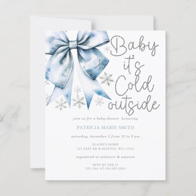 Budget Cold Outside Bow Boy Baby Shower (Front)