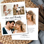 Budget Collage Love and Thanks Wedding Thank You<br><div class="desc">Budget, Modern, Elegant Love and Thanks Script 3 Photo Collage Wedding Thank You personalised affordable low budget thin card. Stylish wedding thank you template featuring 3 photo on the front and 1 photo on the back side. ***PLEASE NOTE! *** BUDGET PAPER/FLYER IS PAPER THIN. *** UPGRADE THE PAPER FOR A...</div>
