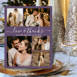 Budget Collage Purple Wedding Thank You Card<br><div class="desc">Budget Elegant Script 5 Photo Collage Mauve Purple Wedding Thank You personalised affordable low budget thin card. Modern wedding thank you template featuring five (5) photo on the front and one (1) photo on the back. On the front of paper "Love and thanks" typography script in a swirly hand lettered...</div>