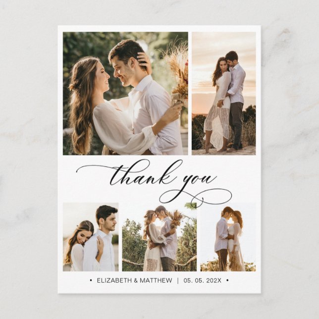 Budget Collage Wedding Thank You Script Postcard (Front)