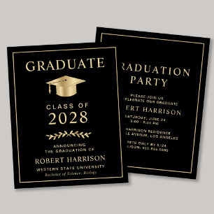 Budget College Black Gold Graduation Party Invite