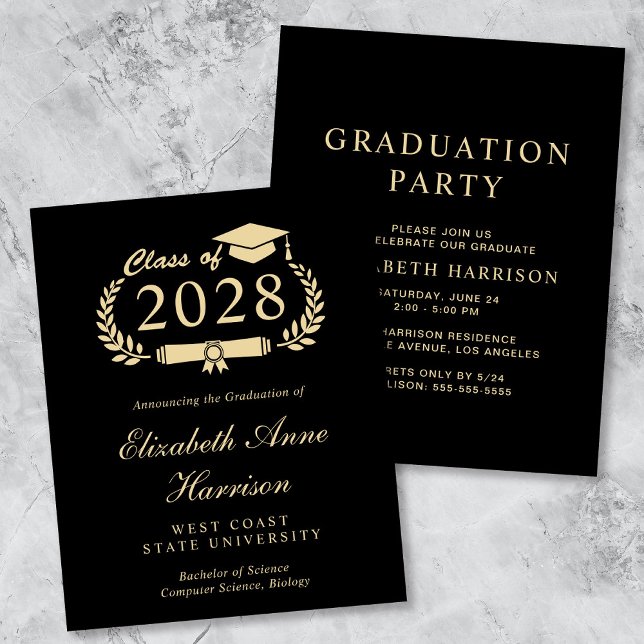 Budget College Black Graduation Party Invitation (Creator Uploaded)