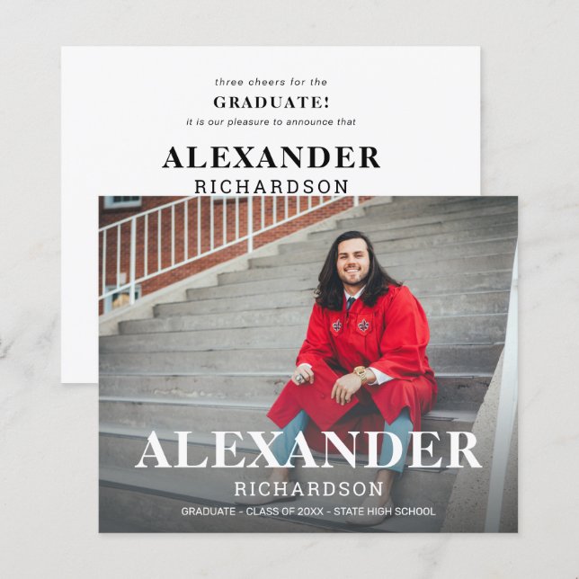 Budget Collegiate Mod Name Photo Graduation Announ (Front/Back)