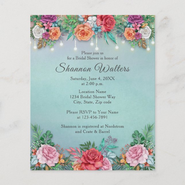 Budget Colorful floral Bridal Shower Invitation Flyer (Front)