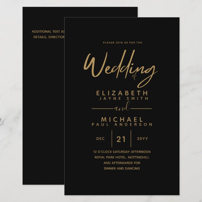 BUDGET Colour Trends GOLD Wedding Invite Modern (Front/Back)
