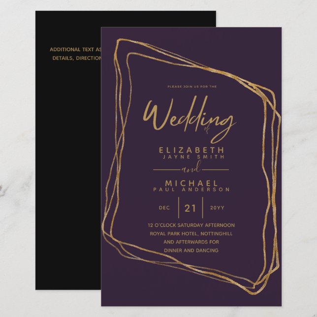 BUDGET Colour Trends GOLD Wedding Invite Modern (Front/Back)