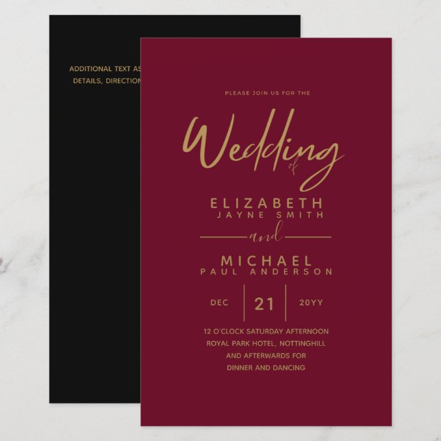 BUDGET Colour Trends GOLD Wedding Invite Modern (Front/Back)