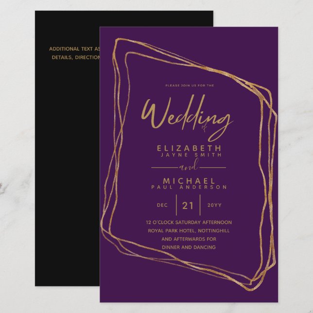 BUDGET Colour Trends GOLD Wedding Invite Modern (Front/Back)