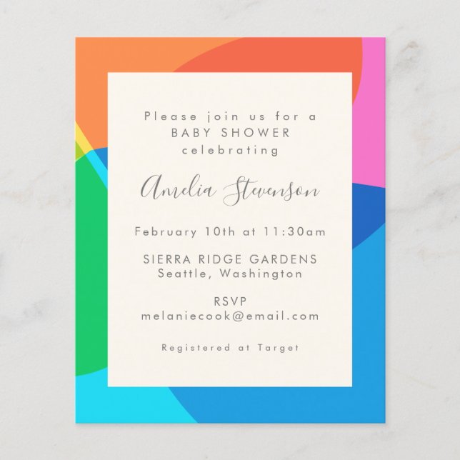 Budget Colourful Abstract Baby Shower Invite (Front)