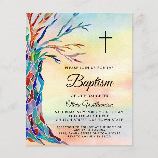 Budget Colourful Baptism Christening Invitation (Front)